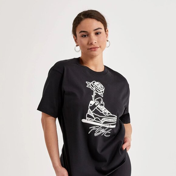 BNWT WOMEN'S NIKE JORDAN FLIGHT BOXY GRAPHIC T SHIRT BLACK US SIZE LARGE (L) - Picture 1 of 4